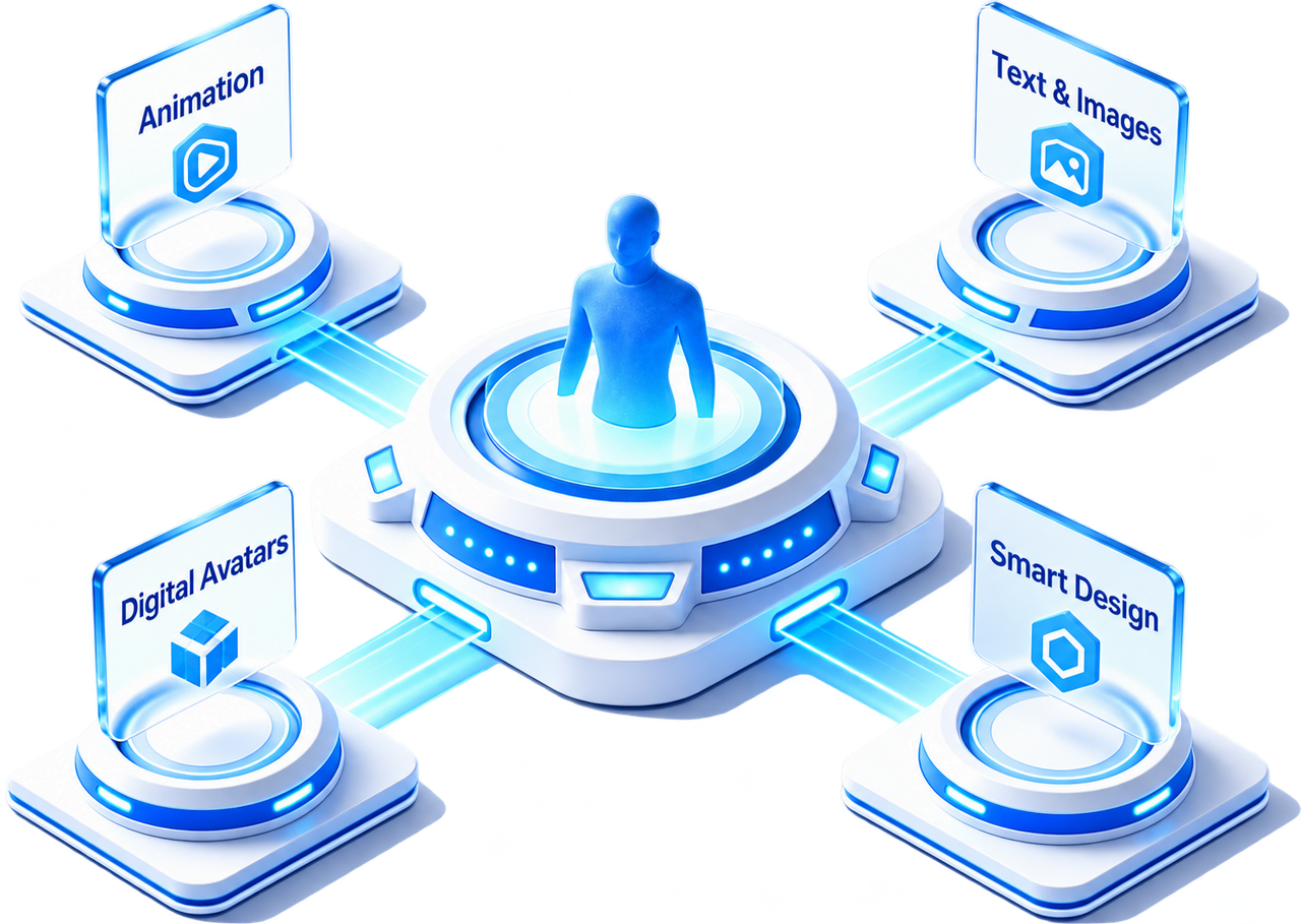 Animation, text and images, digital avatars and smart design